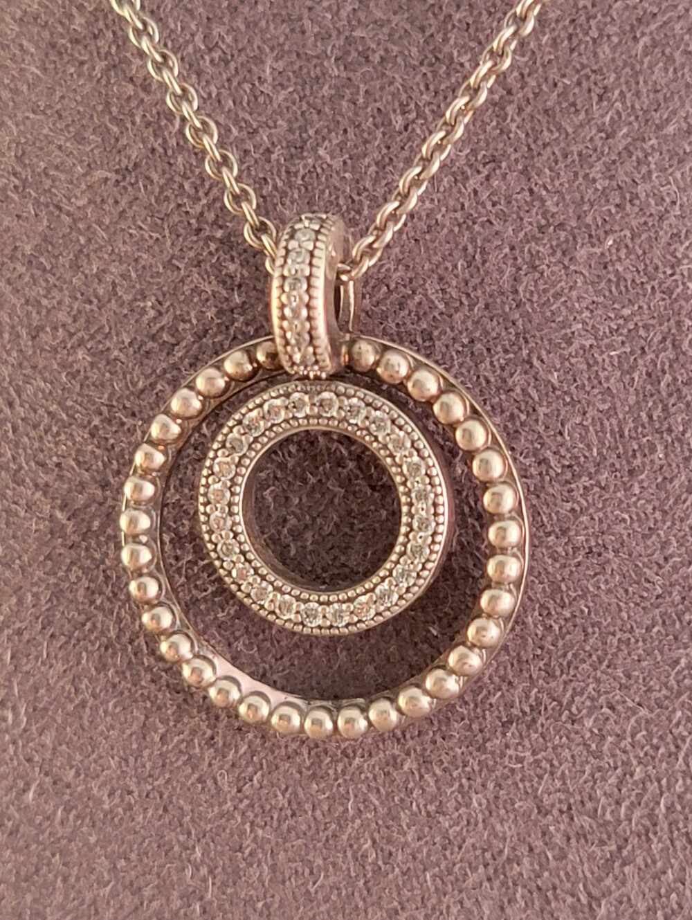 Pandora Sterling Circle Dot CZ Drop Necklace - Picture 3 of 8
